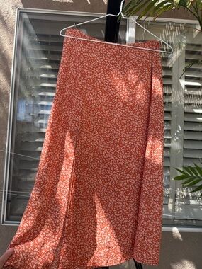 Sky and Sparrow Rust Orange Floral Maxi Skirt